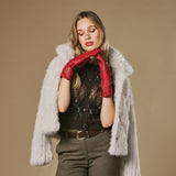 Emma (red) - Extra-long sheepskin leather gloves with luxurious cashmere lining & touchscreen feature