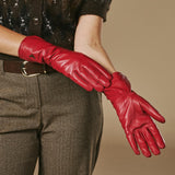Emma (red) - Extra-long sheepskin leather gloves with luxurious cashmere lining & touchscreen feature