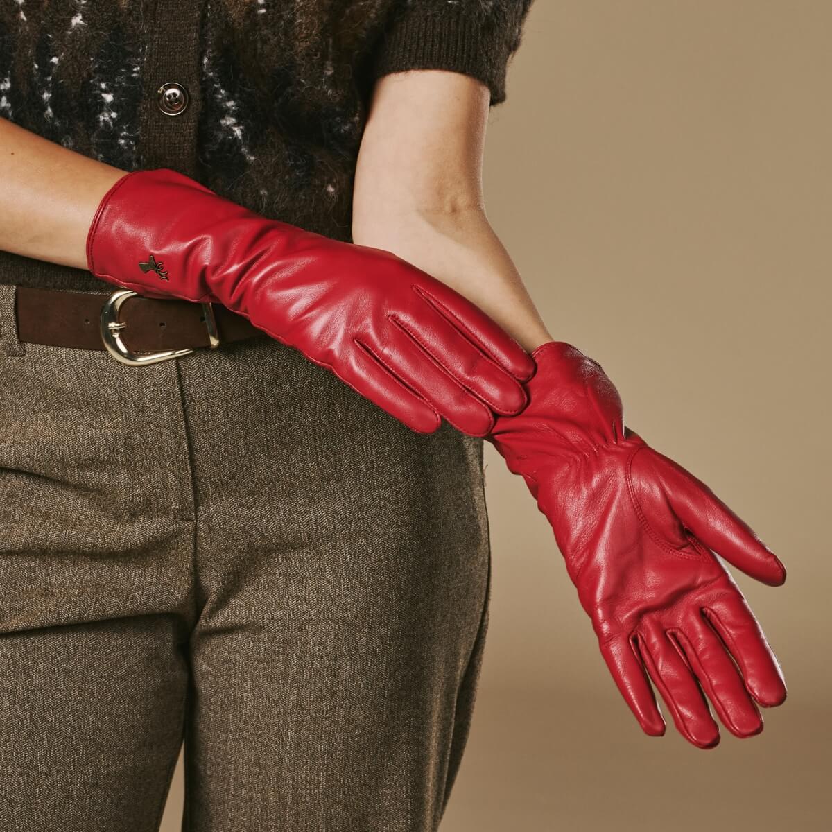 Emma - red - Extra-long sheepskin leather gloves with luxurious cashmere lining & touchscreen feature - Schwartz & von Halen - US -   7