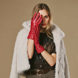 Emma (red) - Extra-long sheepskin leather gloves with luxurious cashmere lining & touchscreen feature