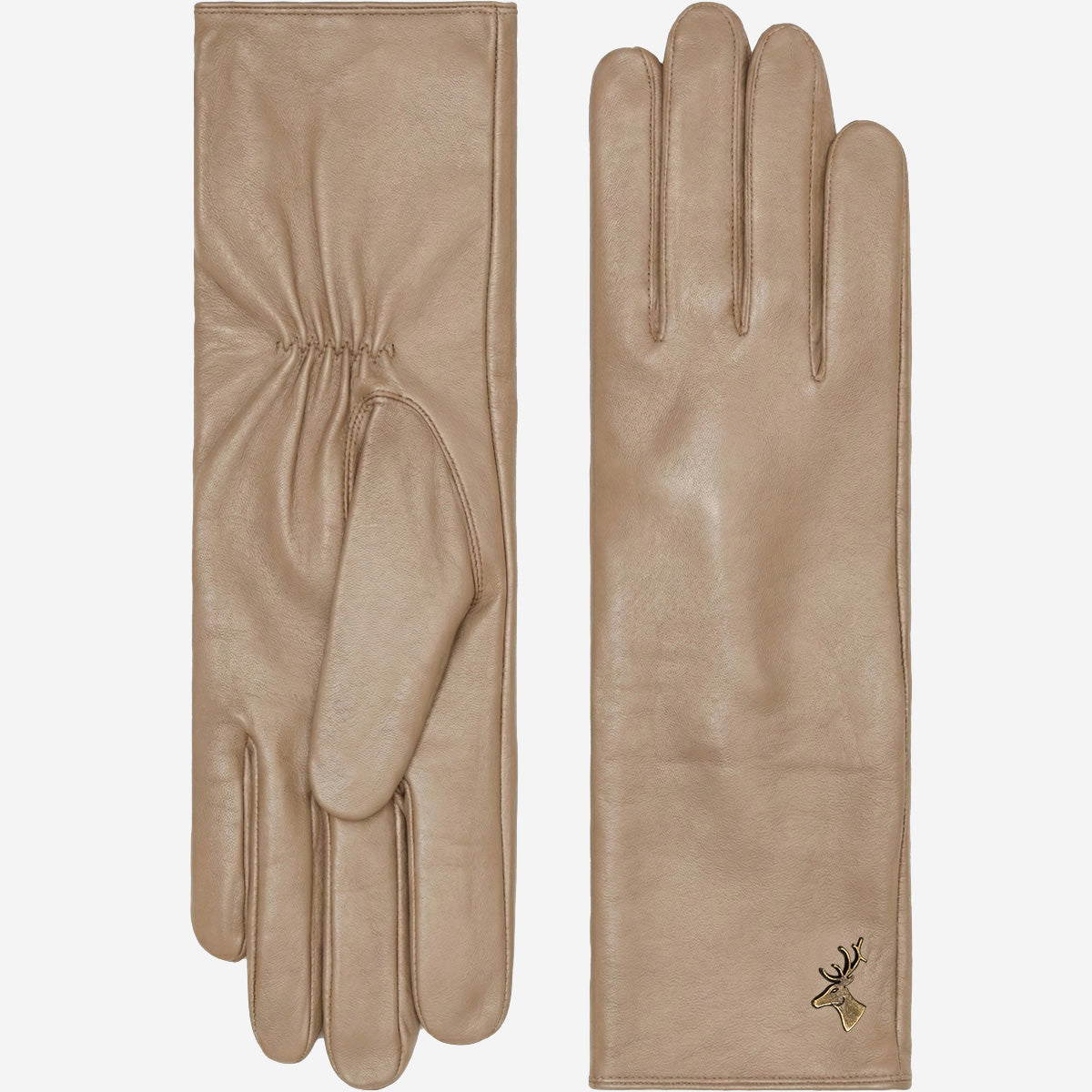 Long Leather Gloves - Taupe - Women - Cashmere