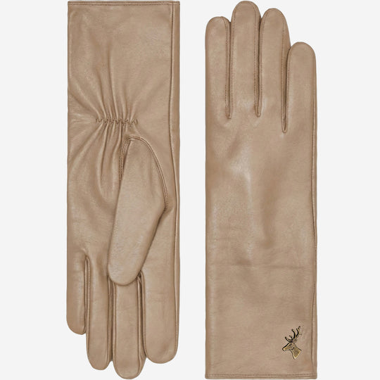 Emma (taupe) - Extra-long sheepskin leather gloves with luxurious cashmere lining & touchscreen feature
