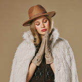 Emma (taupe) - Extra-long sheepskin leather gloves with luxurious cashmere lining & touchscreen feature