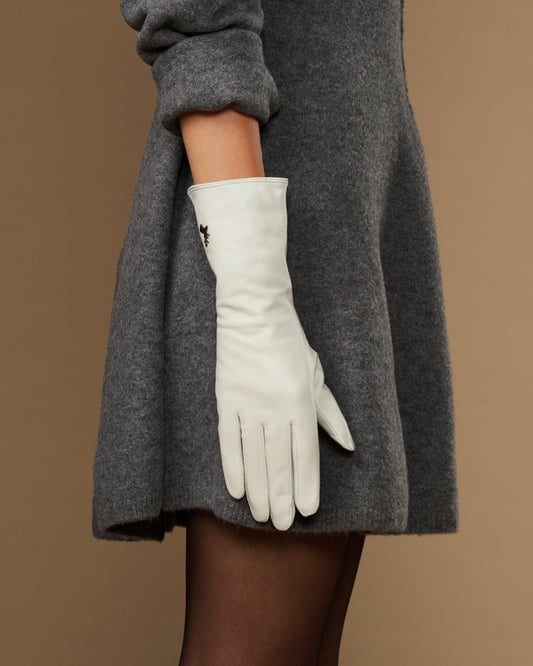 Emma (white) - Extra-long sheepskin leather gloves with luxurious cashmere lining & touchscreen feature