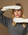 Emma (white) - Extra-long sheepskin leather gloves with luxurious cashmere lining & touchscreen feature