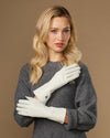 Emma (white) - Extra-long sheepskin leather gloves with luxurious cashmere lining & touchscreen feature