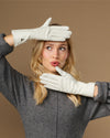 Emma (white) - Extra-long sheepskin leather gloves with luxurious cashmere lining & touchscreen feature
