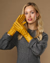 Emma (yellow) - Extra-long sheepskin leather gloves with luxurious cashmere lining & touchscreen feature