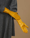Emma (yellow) - Extra-long sheepskin leather gloves with luxurious cashmere lining & touchscreen feature