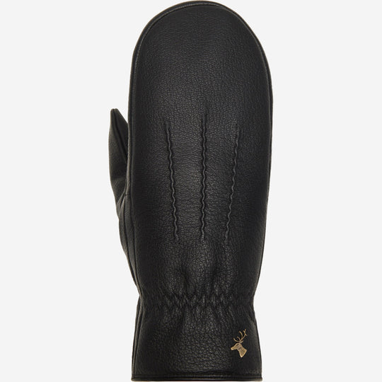 Eva (black) - Stylish goat leather mittens with luxurious faux fur lining & touchscreen feature