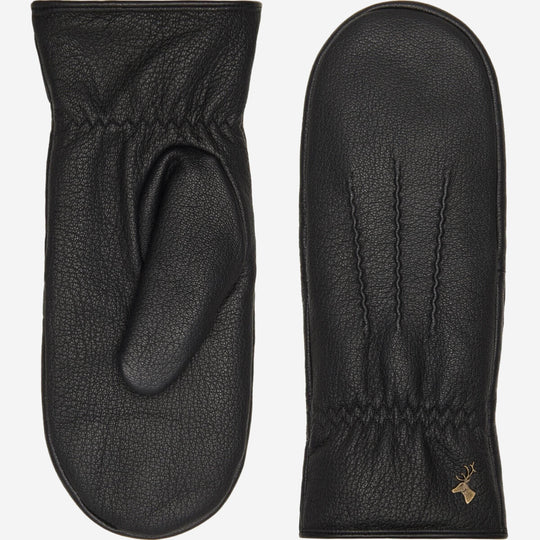 Eva (black) - Stylish goat leather mittens with luxurious faux fur lining & touchscreen feature