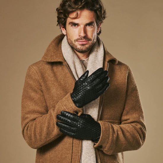 Frederick - black - Basketweave pattern gloves with wool lining and touchscreen feature  - Schwartz & von Halen - US - 1