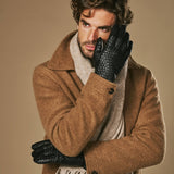 Frederick (black) - Basketweave pattern gloves with wool lining and touchscreen feature