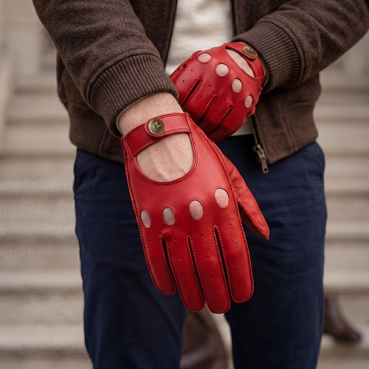 Fahrhandschuhe für Herren – Rot – Touchscreen-fähig