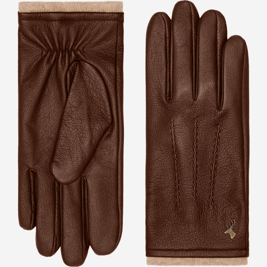 Harvey (brown) - Goatskin leather gloves with luxurious wool lining & touchscreen feature