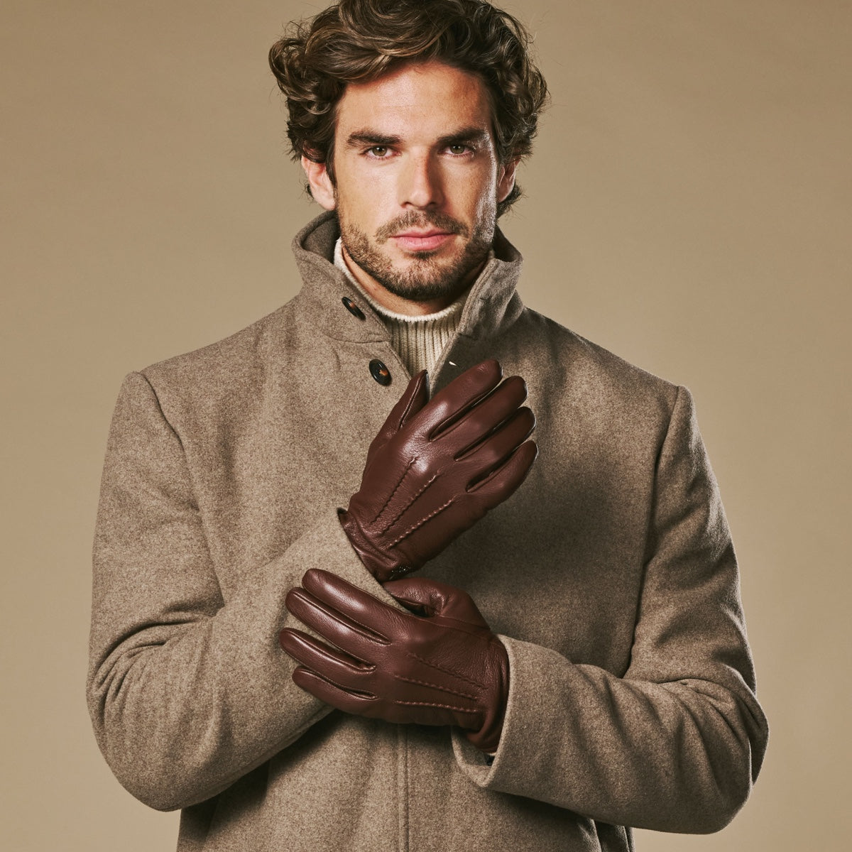 Harvey - brown - Goatskin leather gloves with luxurious wool lining & touchscreen feature - Schwartz & von Halen - US - 2