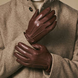 Harvey (brown) - Goatskin leather gloves with luxurious wool lining & touchscreen feature
