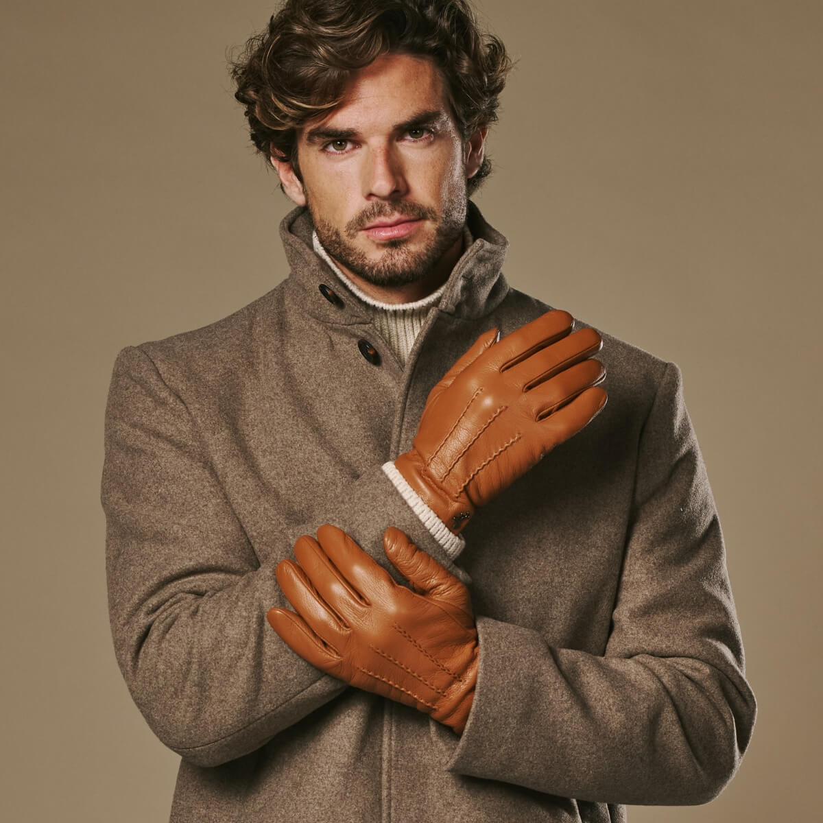 Lederhandschuhe Cognac - Herren - Luxuriösem Wollfutter