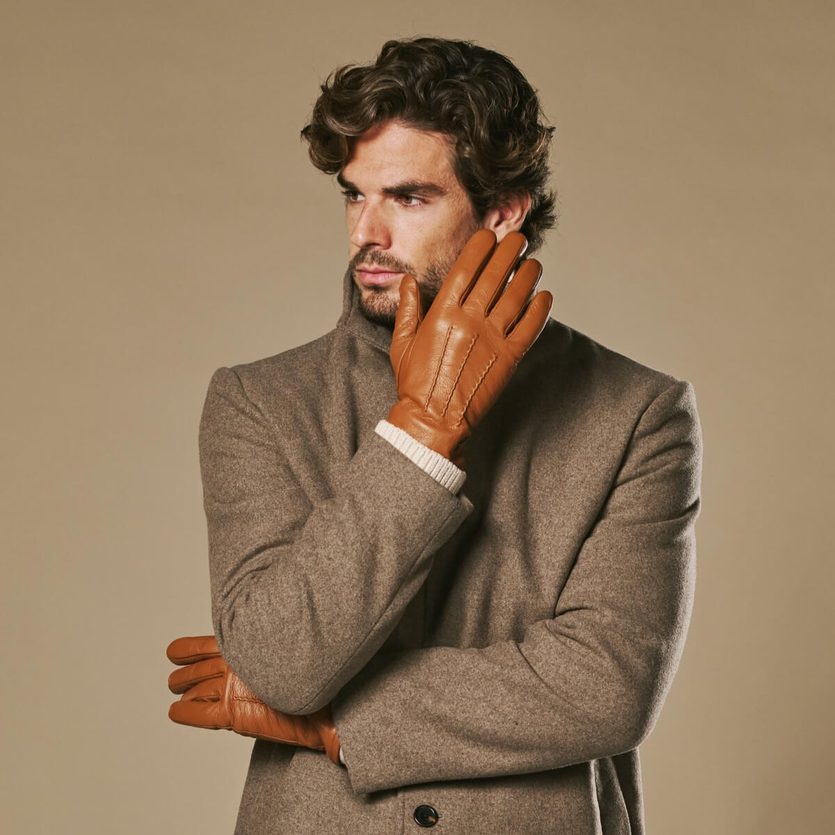 Harvey - cognac - Goatskin leather gloves with luxurious wool lining & touchscreen feature - Schwartz & von Halen - US - 6