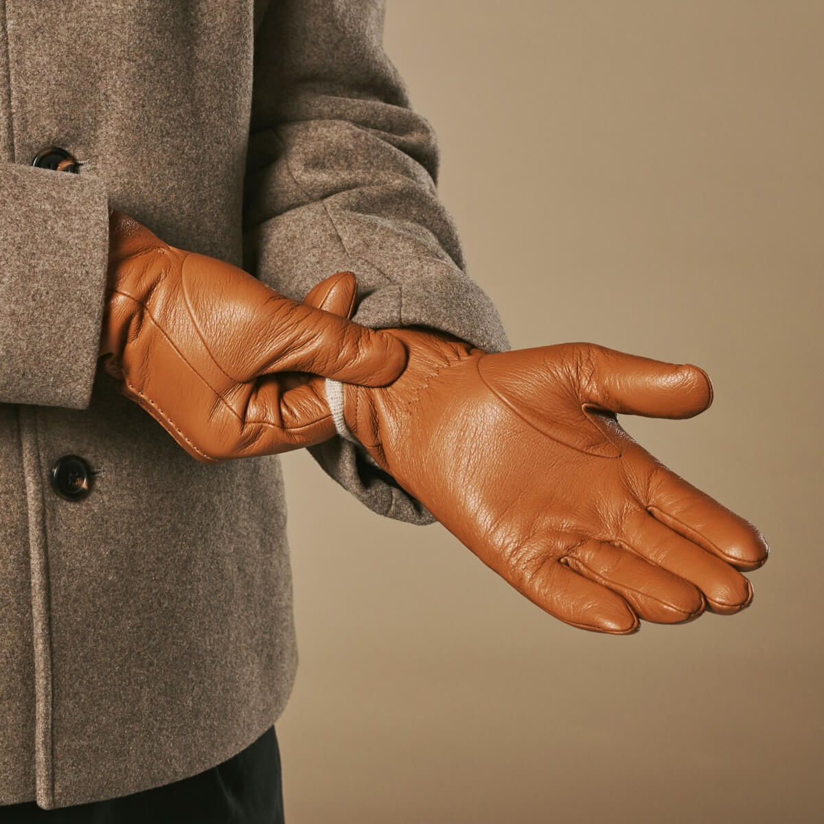 Men's Leather Gloves - Cognac - Wool Lining - Touchscreen XS - 7 Men's Leather Gloves - Cognac - Wool Lining - Touchscreen XS - 7