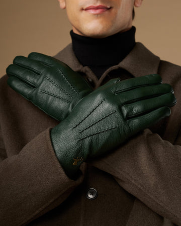 Harvey (dark green) - Men's goatskin leather gloves with wool lining & touchscreen feature
