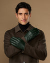 Harvey (dark green) - Men's goatskin leather gloves with wool lining & touchscreen feature