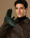 Harvey (dark green) - Men's goatskin leather gloves with wool lining & touchscreen feature