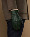 Harvey (dark green) - Men's goatskin leather gloves with wool lining & touchscreen feature