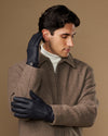 Harvey (navy blue) - Men's goatskin leather gloves with wool lining & touchscreen feature