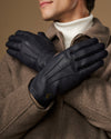 Harvey (navy blue) - Men's goatskin leather gloves with wool lining & touchscreen feature