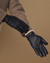 Harvey (navy blue) - Men's goatskin leather gloves with wool lining & touchscreen feature