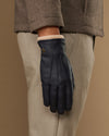 Harvey (navy blue) - Men's goatskin leather gloves with wool lining & touchscreen feature