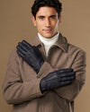 Harvey (navy blue) - Men's goatskin leather gloves with wool lining & touchscreen feature