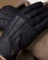 Harvey (navy blue) - Men's goatskin leather gloves with wool lining & touchscreen feature