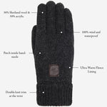 Hudson (dark grey) - knitted gloves from Shetland wool with warm fleece lining - Schwartz & von Halen - US - 11