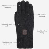 Hudson (dark grey) - knitted gloves from Shetland wool with warm fleece lining - Schwartz & von Halen - US - 11