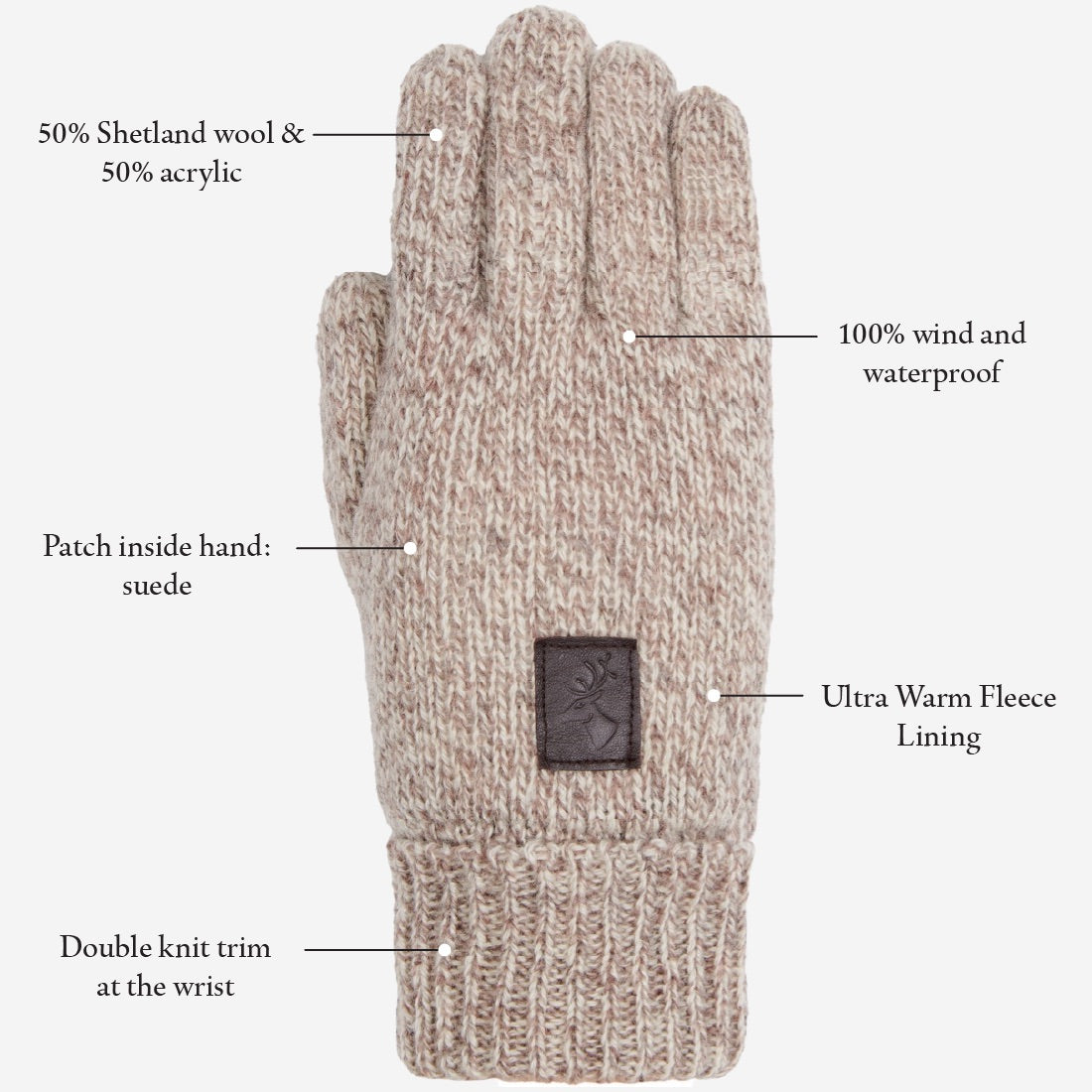 Hudson (light grey) - knitted gloves from Shetland wool with warm fleece lining - Schwartz & von Halen - US - 13