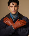 Hunter (cognac) - Men's goatskin leather gloves with lambswool lining & touchscreen feature