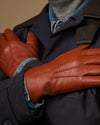 Hunter (cognac) - Men's goatskin leather gloves with lambswool lining & touchscreen feature
