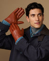 Hunter (cognac) - Men's goatskin leather gloves with lambswool lining & touchscreen feature