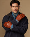 Hunter (cognac) - Men's goatskin leather gloves with lambswool lining & touchscreen feature