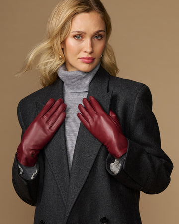 Ivy (bordeaux) - Women's sheepskin leather gloves with wool/cashmere lining & touchscreen feature