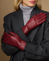 Ivy (bordeaux) - Women's sheepskin leather gloves with wool/cashmere lining & touchscreen feature