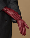 Ivy (bordeaux) - Women's sheepskin leather gloves with wool/cashmere lining & touchscreen feature