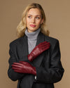 Ivy (bordeaux) - Women's sheepskin leather gloves with wool/cashmere lining & touchscreen feature
