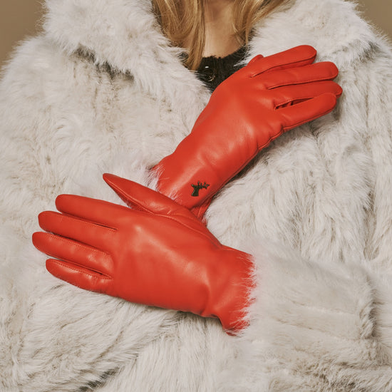 Ivy -orange – Sheepskin leather gloves with wool/cashmere lining & touchscreen feature - Schwartz & von Halen - US - 3