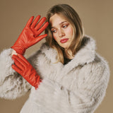 Ivy (orange) – Sheepskin leather gloves with wool/cashmere lining & touchscreen feature