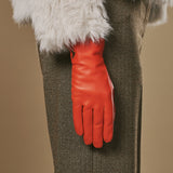 Ivy (orange) – Sheepskin leather gloves with wool/cashmere lining & touchscreen feature