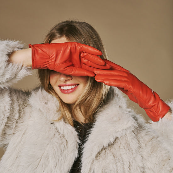 Ivy - orange – Sheepskin leather gloves with wool/cashmere lining & touchscreen feature - Schwartz & von Halen - US - 7