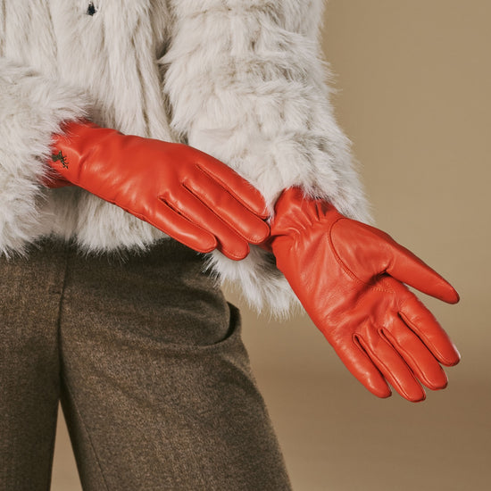 Ivy - orange – Sheepskin leather gloves with wool/cashmere lining & touchscreen feature - Schwartz & von Halen - US - 8